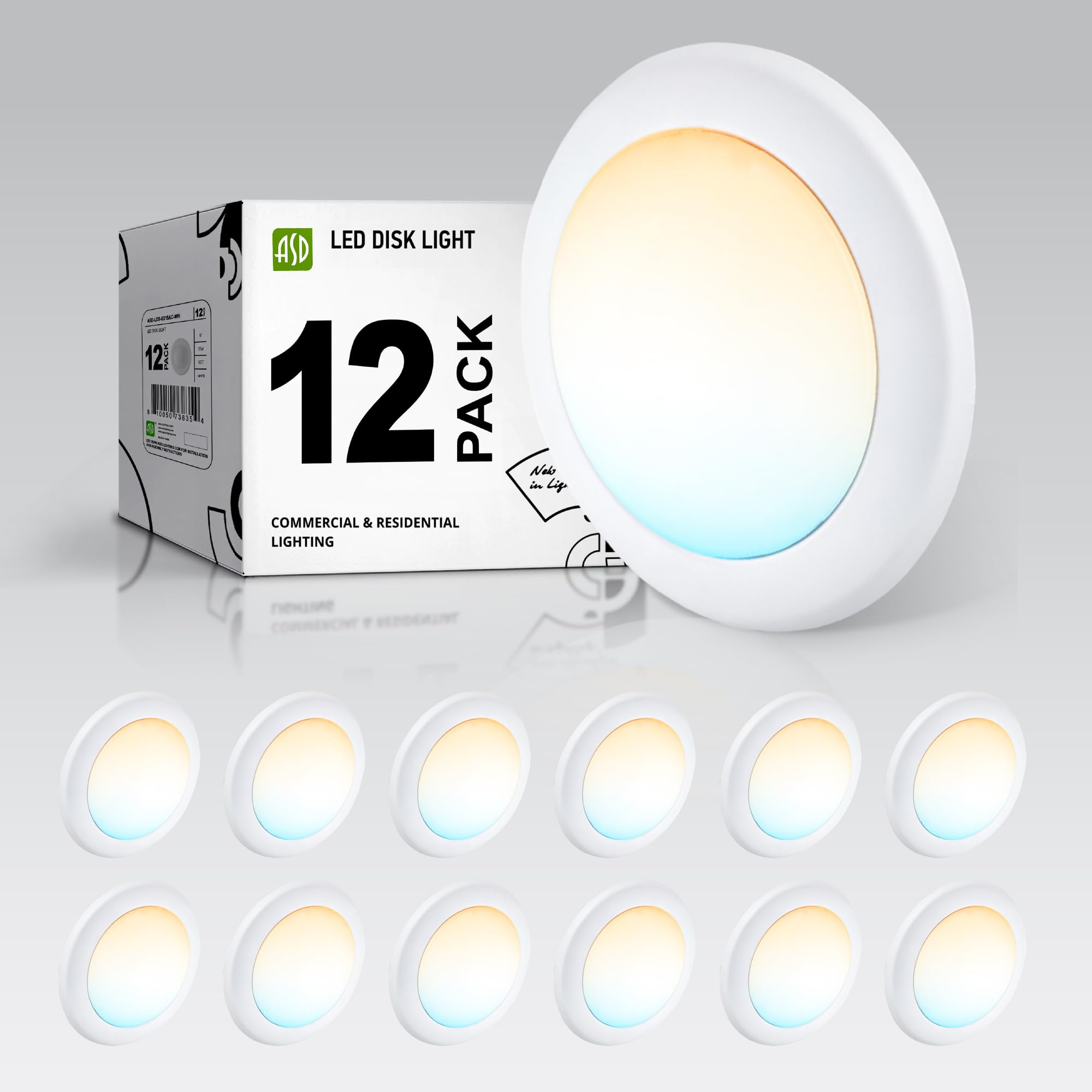 ASD 12 Pack LED Disk Lights 6 Inch, 15W 5CCT 2700K-5000K 1245LM